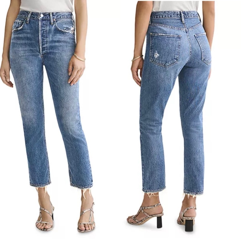 Agolde Riley High Rise Cropped Straight Jeans in Frequency